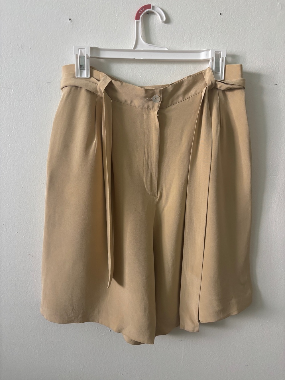 High-Rise Beige A-Line Shorts with Self-Tie Waist
